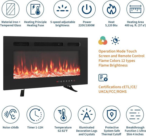 Elektrické krbové vložky – Nástěnné krbové vložky – Krbová kamna pro vytvoření atmosféry – Vestavěné krbové vložky – Krb s otevřeným ohněm – Ultra tenký design