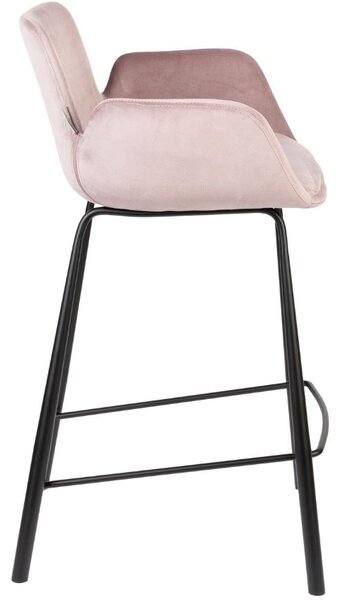 Růžová sametová barová židle ZUIVER BRIT 67,5 cm