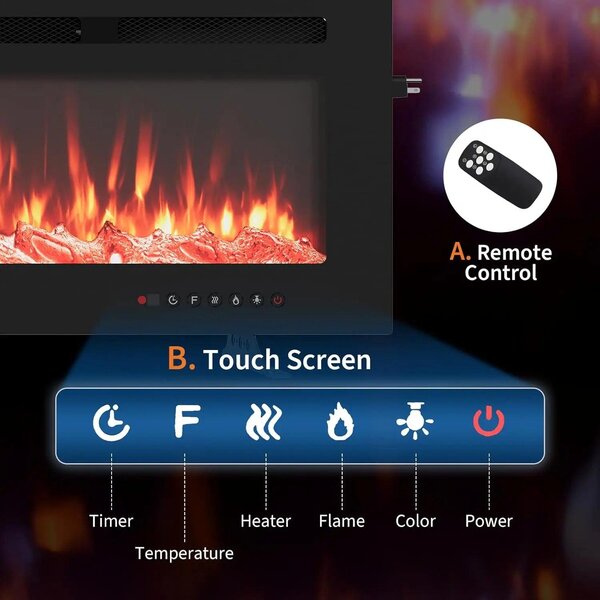 Elektrické krbové vložky – Nástěnné krbové vložky – Krbová kamna pro vytvoření atmosféry – Vestavěné krbové vložky – Krb s otevřeným ohněm – Ultra tenký design