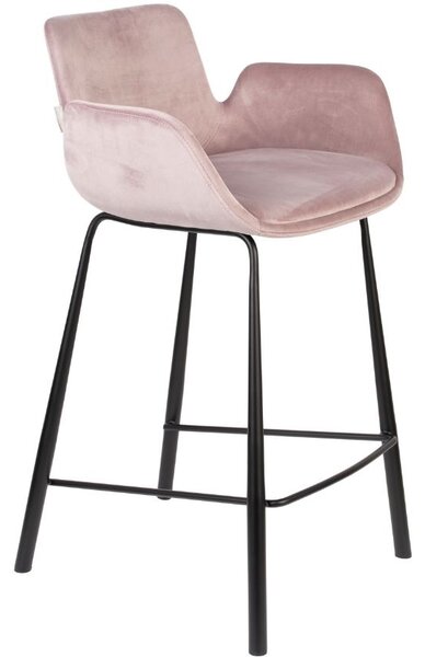 Růžová sametová barová židle ZUIVER BRIT 67,5 cm