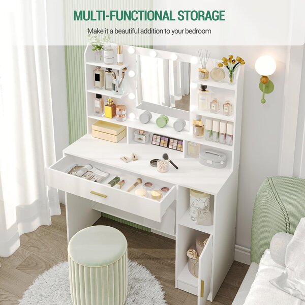 Kaptafel – Toaletní stolek – Zrcadlo na líčení – Noční stolek – Bílá barva