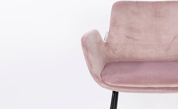 Růžová sametová barová židle ZUIVER BRIT 67,5 cm