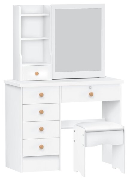 Toaletní stolek se zrcadlem - 6 zásuvek na kosmetiku a šperky - moderní, minimalistický noční stolek do ložnice
