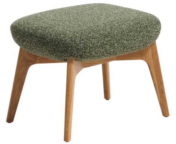 Kave Home Zelená čalouněná podnožka Adiran 51 x 40 cm s dubovou podnoží