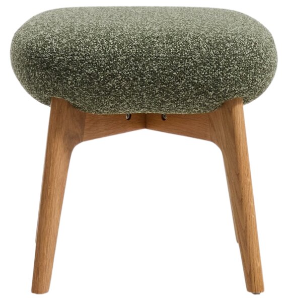 Kave Home Zelená čalouněná podnožka Adiran 51 x 40 cm s dubovou podnoží
