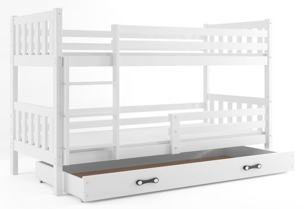 Patrová postel CARINO 2 + úložný prostor + matrace + rošt ZDARMA, 190x80, bílý, bílá