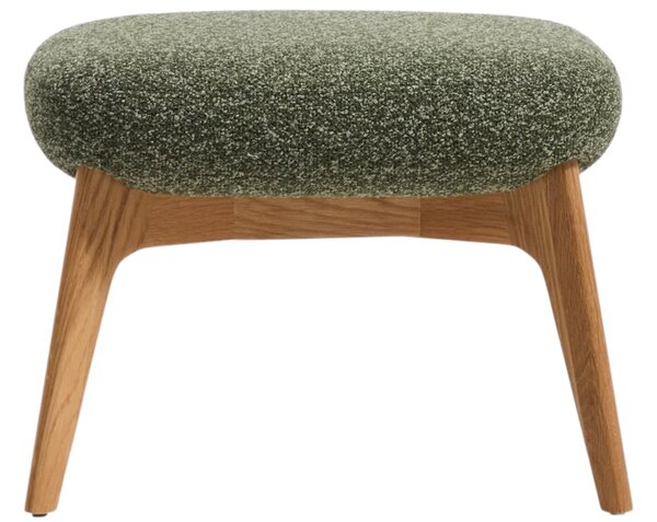 Kave Home Zelená čalouněná podnožka Adiran 51 x 40 cm s dubovou podnoží