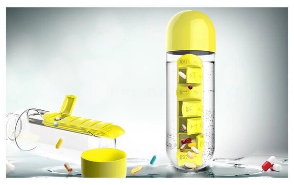 ASOBU multifunkční týdenní dávkovací láhev Pill Organizer žlutá 600ml