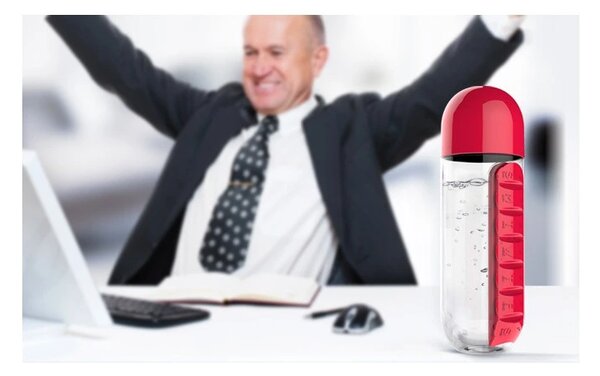 ASOBU multifunkční týdenní dávkovací láhev Pill Organizer žlutá 600ml