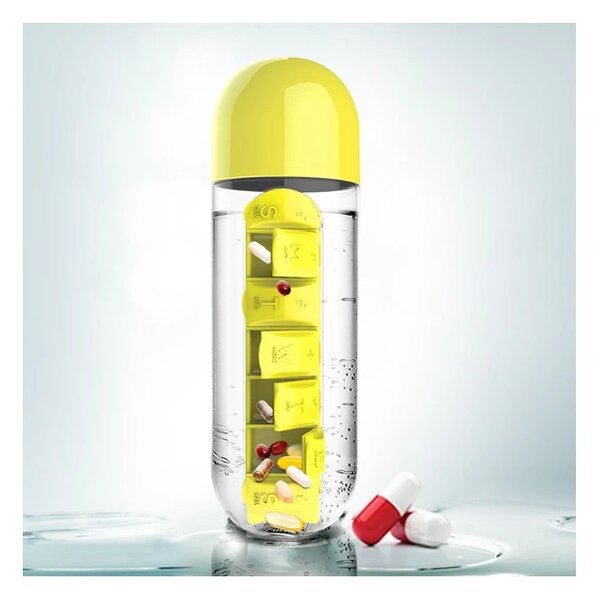 ASOBU multifunkční týdenní dávkovací láhev Pill Organizer žlutá 600ml