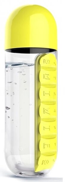 ASOBU multifunkční týdenní dávkovací láhev Pill Organizer žlutá 600ml
