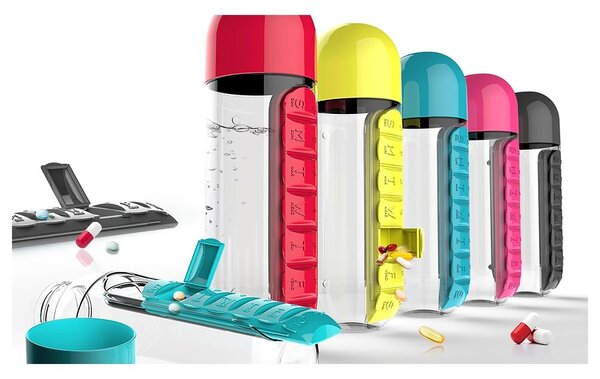 ASOBU multifunkční týdenní dávkovací láhev Pill Organizer žlutá 600ml
