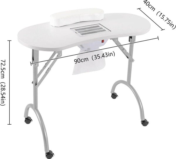 Manikérský stolek – stolek na manikúru s odsáváním – skládací – na kolečkách – 90x40 cm – bílý