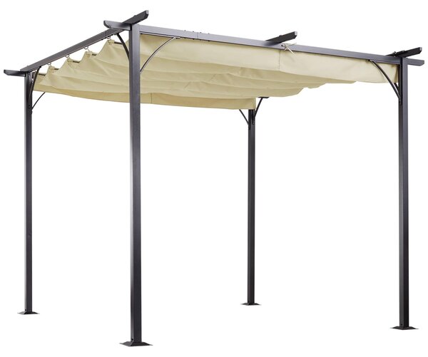 Pergola 3x3 metry – Zahradní přístřešek – Výsuvná střecha – Voděodolný polyester – Béžová barva