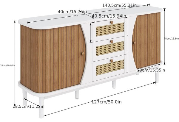 Komoda - Skříň - Truhla - Úložná skříň - Büfová skříň - Dveře z rákosu - Tvrdé dřevo - Posuvné dveře - 80x40x85 cm