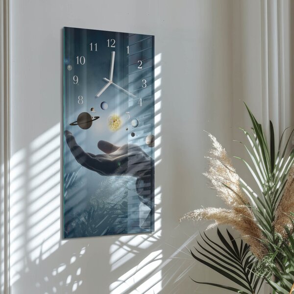 Skleněné hodiny vertikální Ruka planety zsppb-30x60-00090468