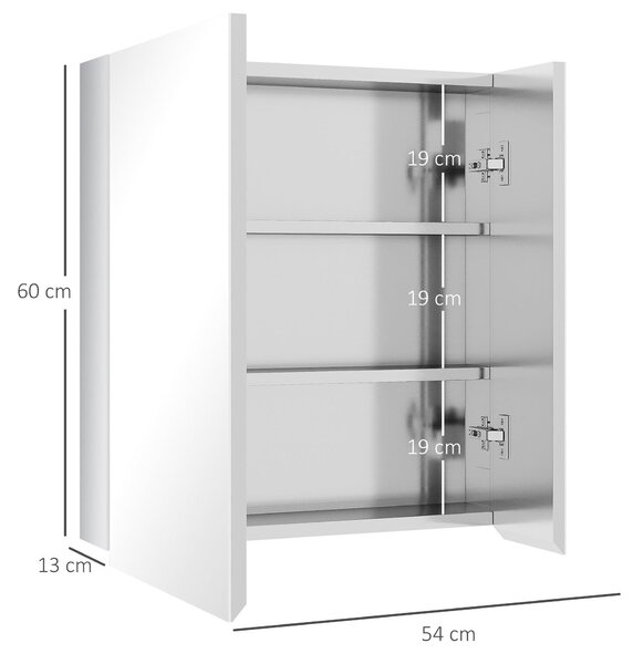Zrcadlová skříňka - Skříňka do koupelny - Lékárnička - Nástěnná skříňka - Úložná skříňka - Nerezová ocel - 54 x 13 x 60 cm
