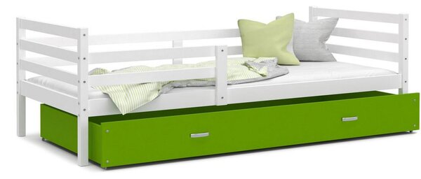 Dětská postel JACEK P1 COLOR s vysokou zábranou, 190x80, bílá/zelená