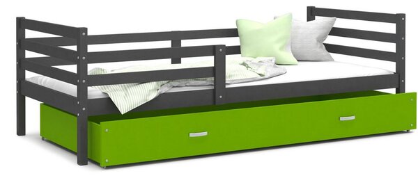 Dětská postel JACEK P1 COLOR s vysokou zábranou, 190x80, šedá/zelená