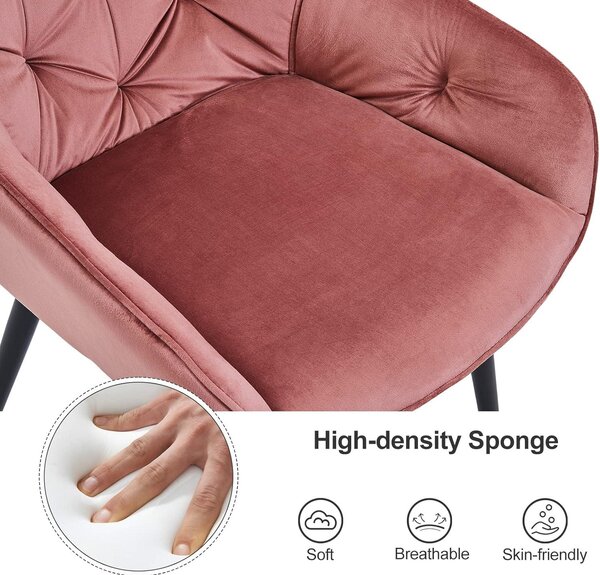 Elegantní jídelní židle s područkami a kovovými nohami, růžová barva, sada 2 kusů