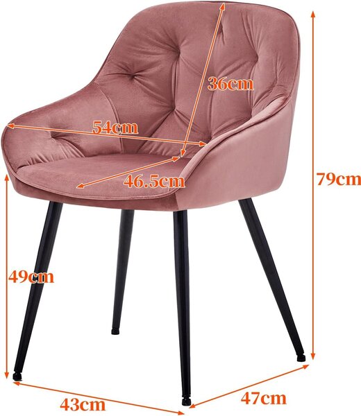 Elegantní jídelní židle s područkami a kovovými nohami, růžová barva, sada 2 kusů