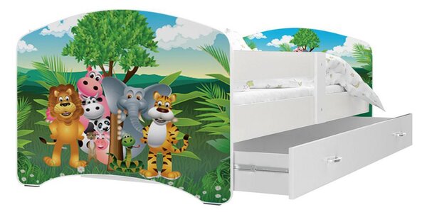 VÝPRODEJ Dětská postel s potiskem LUCIE P1 + matrace + rošt ZDARMA, 140x80, bílý/VZOR 34