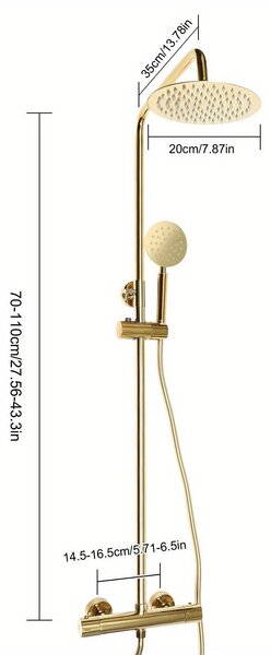 Sprcha - Sprchová hlavice - Ruční sprcha - Sprchový set - Termostatická baterie - Design "Golden Round"