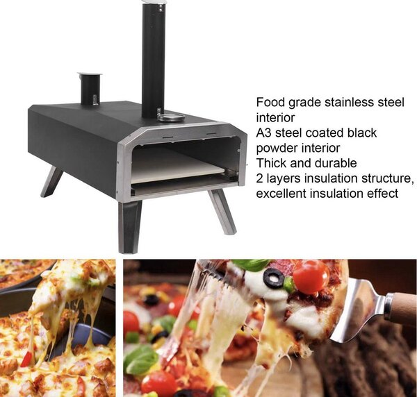 Pizzaoven – Pec na dřevo – Venkovní – Venkovní kuchyně – Venkovní pec – Na dřevo – Nerezová ocel – Černá