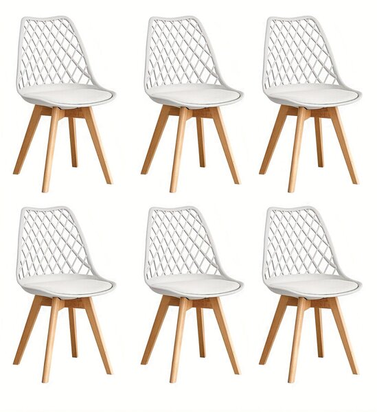 Jídelní židle - Jídelní židle - Židle s tvarovaným sedákem - Kuchyňská židle - Židle - Sada 6 kusů - Bílá barva - Skandinávský design