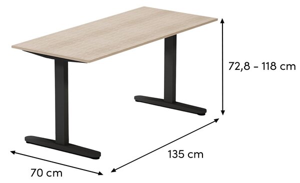 ARBYD Dubový výškově nastavitelný kancelářský stůl Thor 135 x 70 cm s černou podnoží