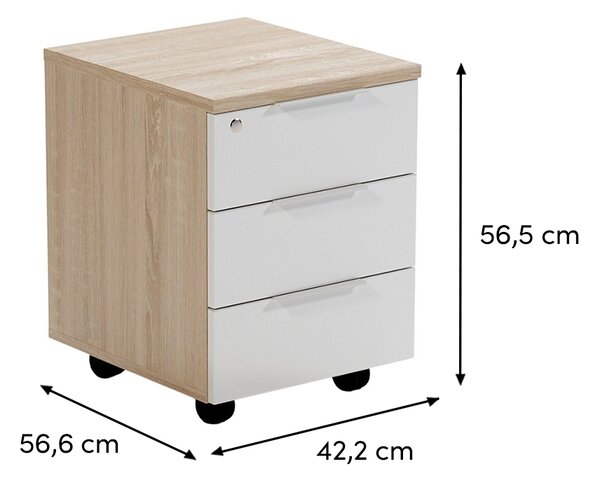 ARBYD Matně bílý dubový kancelářský kontejner Thor 42,2 x 56,2 cm