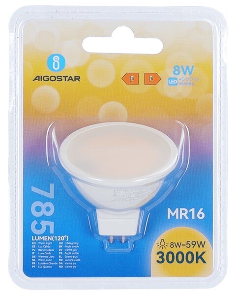 LED Žárovka MR16 GU5,3/8W/12V 3000K - Aigostar