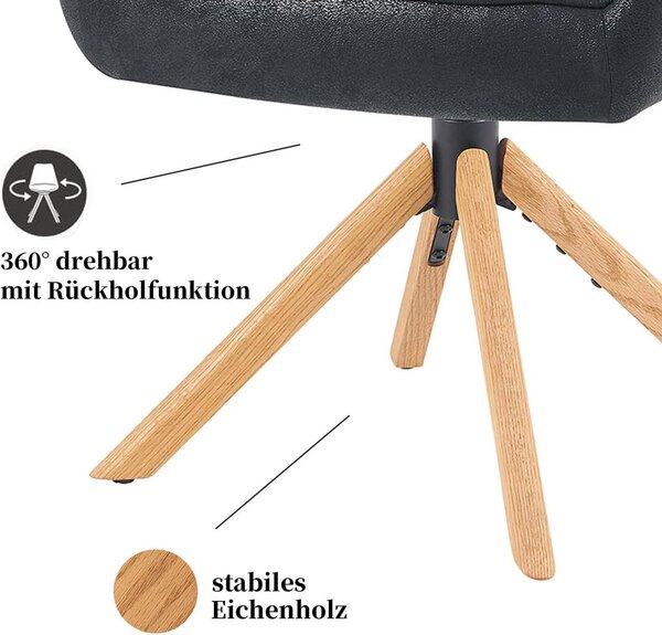 Jídelní židle - Sada židlí - Designové židle - Otočné židle - Černé kožené potahy (umělá kůže)