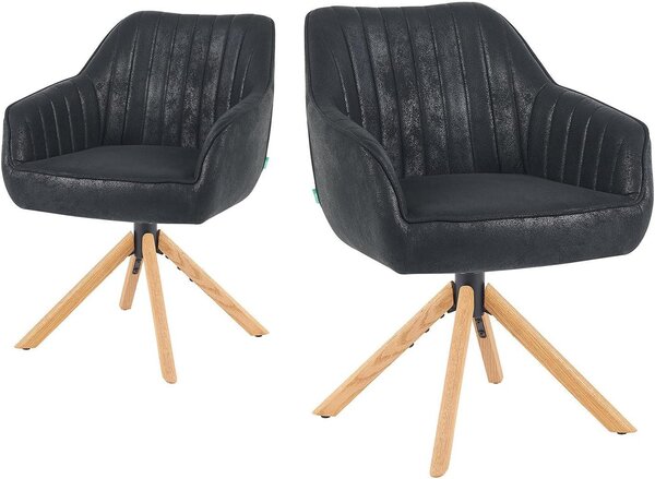 Jídelní židle - Sada židlí - Designové židle - Otočné židle - Černé kožené potahy (umělá kůže)