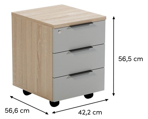 ARBYD Matně šedý dubový kancelářský kontejner Thor 42,2 x 56,2 cm