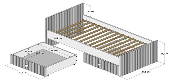 Dětská postel Loft Velikost postele: 160x80, Barevné provedení: Kašmír, Provedení postele: Bez šuplíku