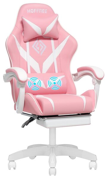 Herní židle - Židle pro hráče - Kancelářská židle - Počítačová židle - Relaxační křeslo pro hráče - Bílá, růžová - Ergonomický design