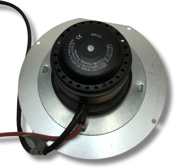 Sací ventilátor pro peletové kamna s motorem EcoFit 2RECA3, model FANDIS VFCA23, výška ventilátoru 25 mm, výkon 23/27 watt, průměr ventilátoru 150 mm