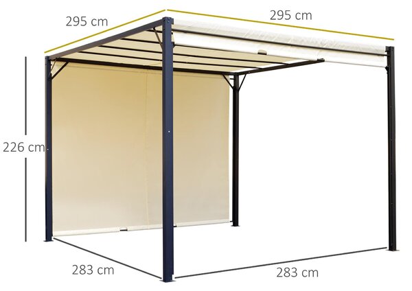 Pergola 3x3 metry – Výsuvná venkovní stříška – Krémová látka – Kov s epoxidovou úpravou
