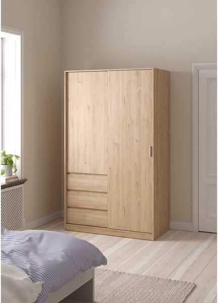 Šatní skříň v dekoru dubu s posuvnými dveřmi v přírodní barvě 119x200x60 cm Naia – Tvilum