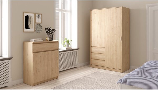 Šatní skříň v dekoru dubu s posuvnými dveřmi v přírodní barvě 119x200x60 cm Naia – Tvilum