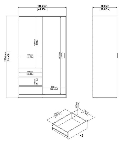 Šatní skříň v dekoru dubu s posuvnými dveřmi v přírodní barvě 119x200x60 cm Naia – Tvilum