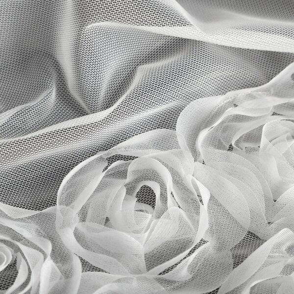 ZÁCLONA NA KROUŽCÍCH EVA MINGE ROSES4 350X160 CM BÍLÁ