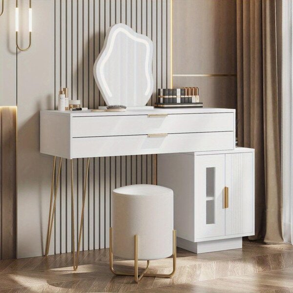 Kosmetický stolek - Toaletní stolek - Stolek na líčení - Moderní design - Bílá barva - Výsuvná konstrukce