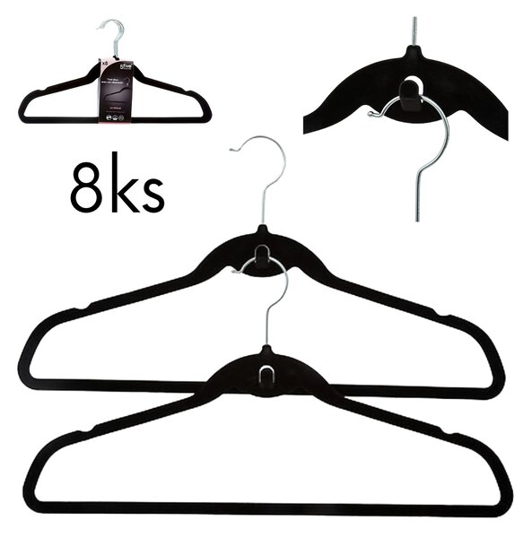 5Five® Věšáky semišové černé s háčkem, sada 8ks