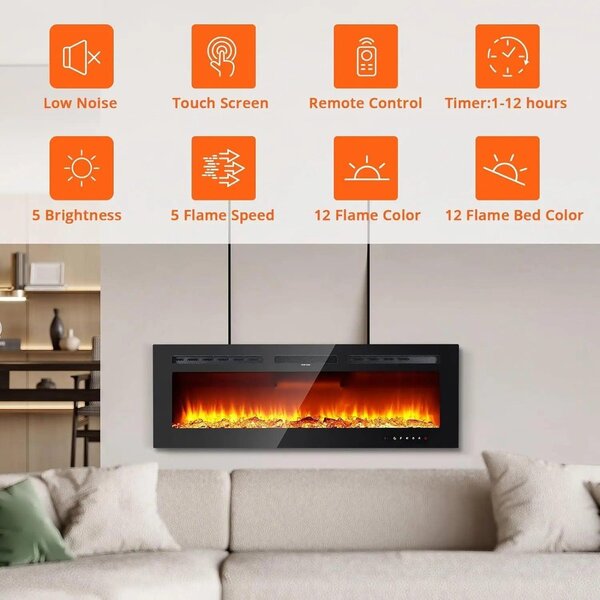 Elektrické krbové topidlo – nástěnný krb – vestavěný krb – dekorativní vytápění – elektrický krb – 40 palců