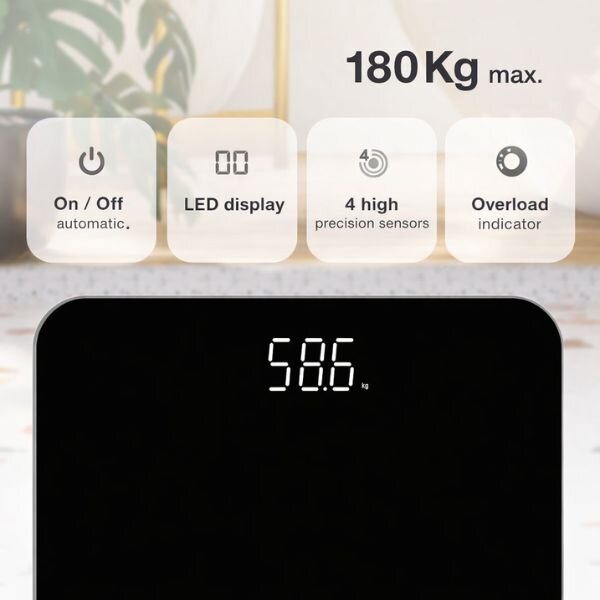 Digitální váha Väline Kocarli, max 180kg, na 3 baterie AAA, tvrzené sklo, černá
