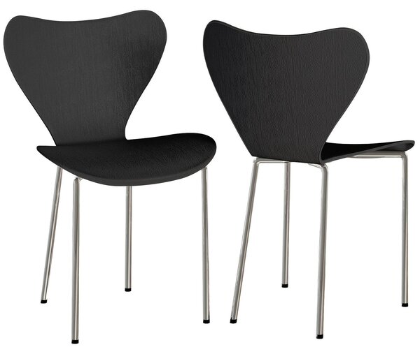 Sada dvou jídelních židlí s opěradlem – černý polypropylen s chromovanými nohami – stylový design