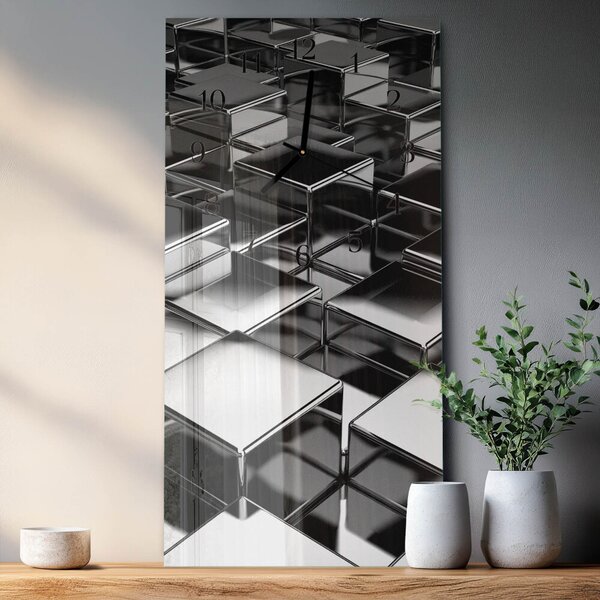 Skleněné hodiny vertikální Kovové kostky zsppc-30x60-00172678