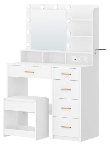 Kosmetický stolek - Toaletní stolek - Stolek s osvětlením - Stolek s integrovaným osvětlením - Bílá barva - LED osvětlení 3 v 1